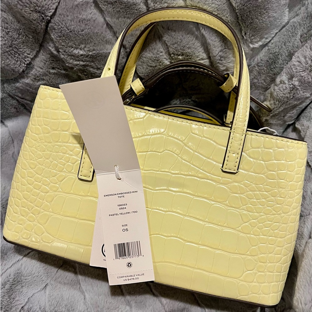 Tory Burch Croc-Embossed Satchel in Yellow - NWT - Picture 4 of 5